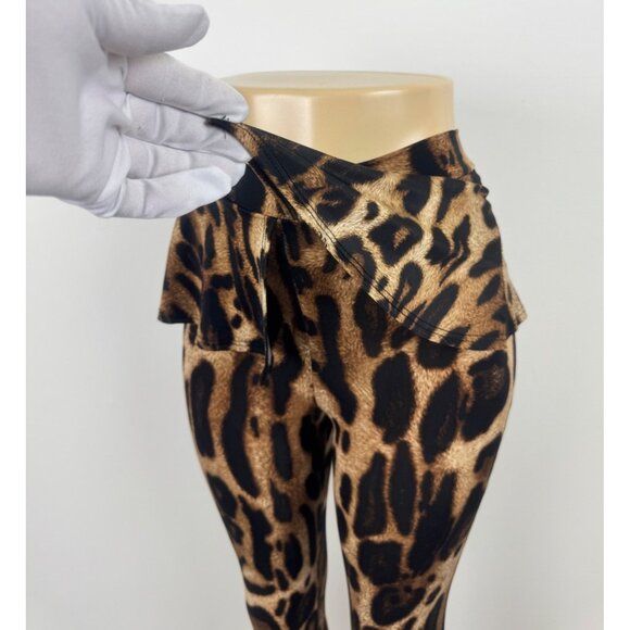 Women's Sabora Leopard Animal Print Peplum Accent Leggings Size Small - Picture 8 of 14